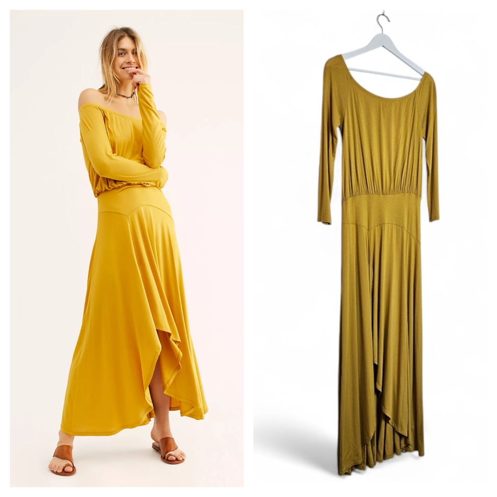 Free People Beach Jupiter Maxi Dress Yellow Boho Summer Vacation Resort Wear M